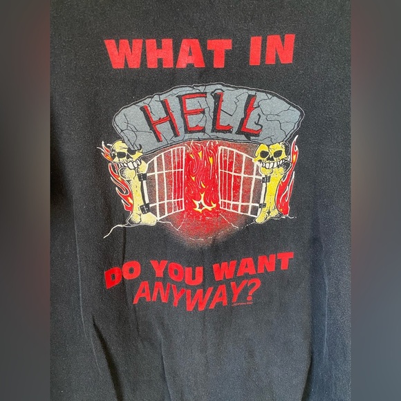 Vintage 1993 Rhemawear Black Graphic Unisex Tee Heaven Yes Hell No! Religious - Picture 3 of 5